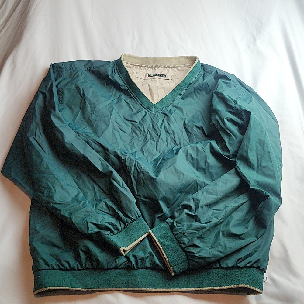 Wedge V-Neck Pullover Golf Wind Shirt Teal Green Fleece Lined Men's Size Medium